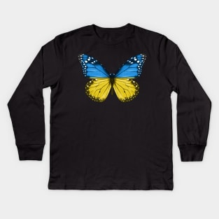 Ukrainian Flag  Butterfly - Gift for Ukrainian From Ukraine Kids Long Sleeve T-Shirt